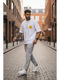 Tricou barbati alb, cu imprimeu pe spate, oversize 11824 D7-2